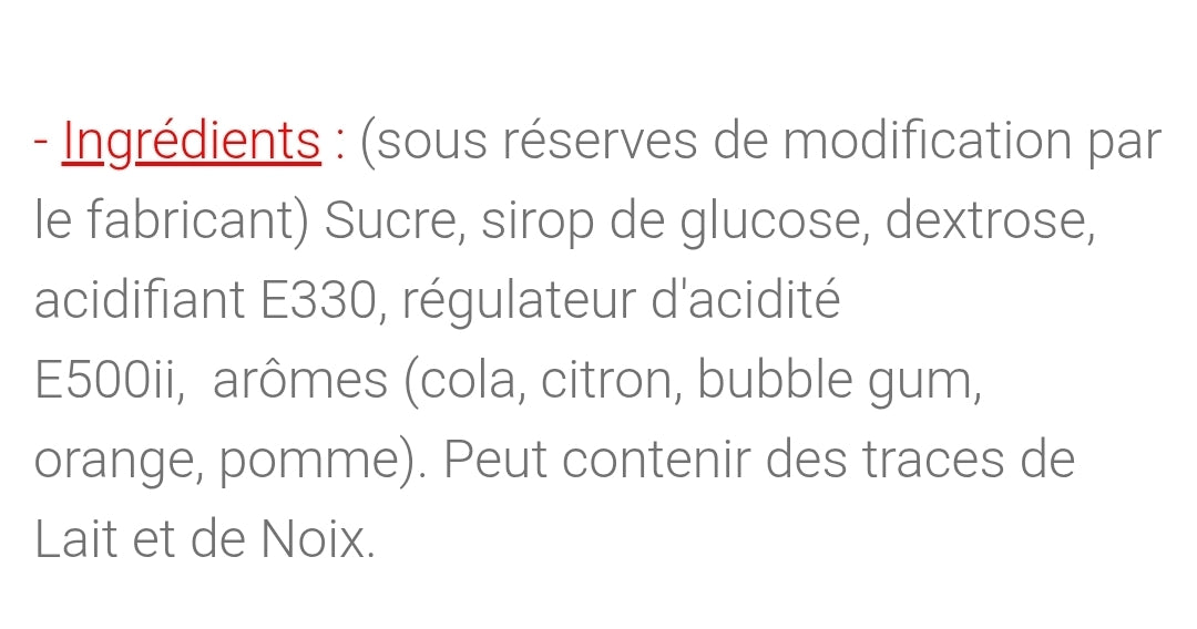 Bonbons pétillante saveur assorties (×10)